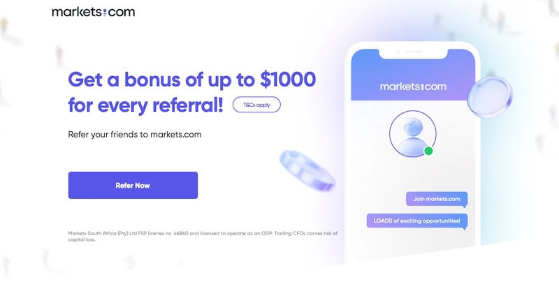 Earn Up to $1,000 Referral Bonus with Markets.com – South Africa’s Trusted CFD Broker